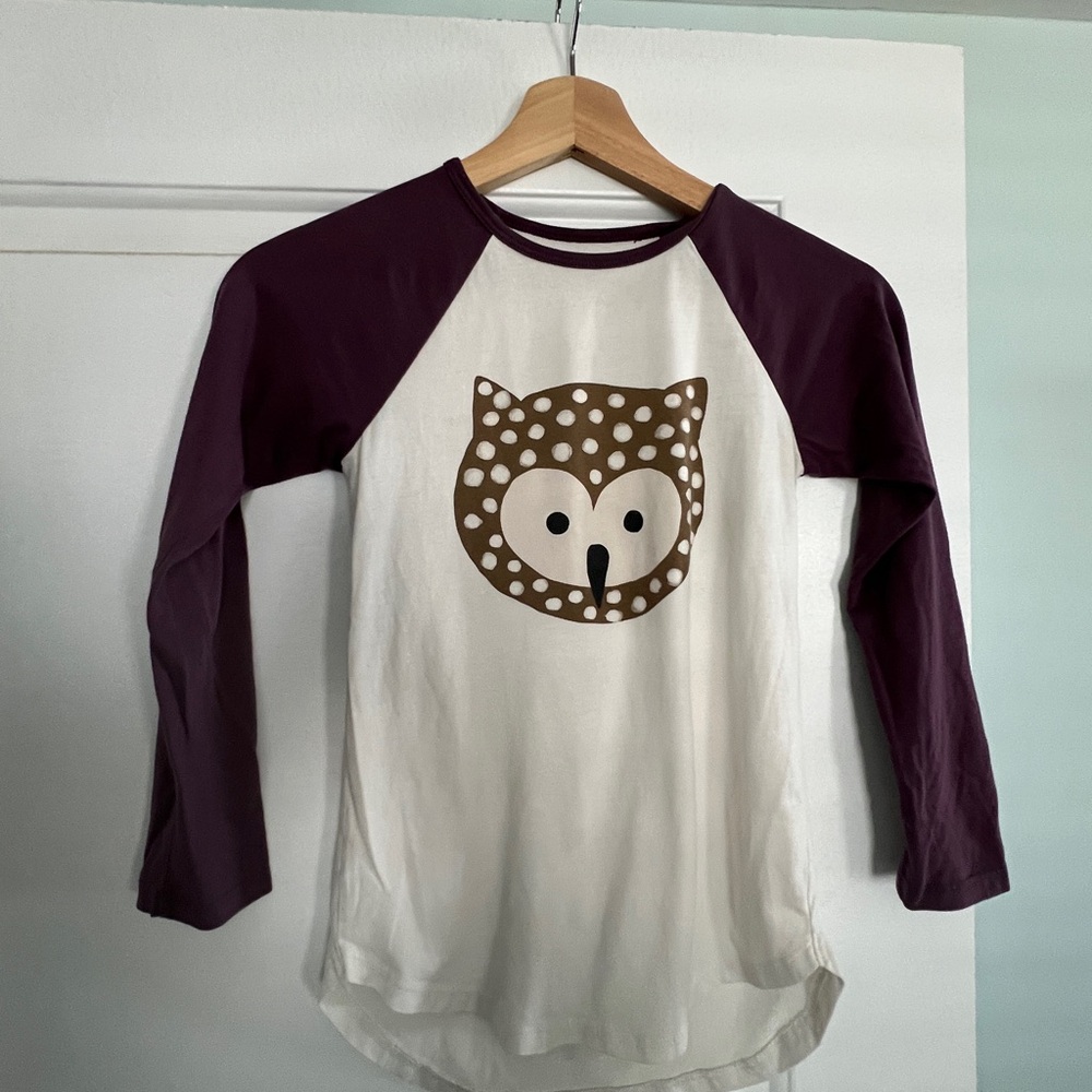 Tea Collection Owl Graphic Long Sleeve Tee - Cream and Purple